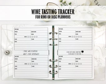 Wine Tasting Tracker Insert for Ring and Disc Bound Planner - Printed Planner Insert