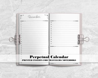 Perpetual Calendar for your Traveler&#39;s Notebook -  Printed Travelers Notebook Insert