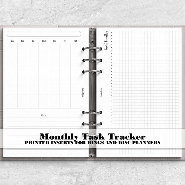 Monthly Task Tracker for Ring or Disc Bound Planners - Printed Planner Insert