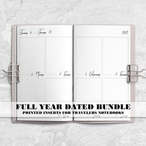 Printed Full Year Dated Inserts for Travelers Notebook Covers - Passport - Pocket - B6 - A6 - A5 - Standard - Cahier - B6 Slim - V-WO2P-0007