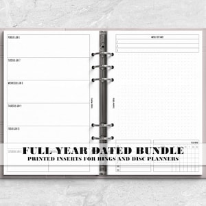 Printed Full Year Dated Months and Weeks Planner Insert for Ring or Disc Bound Planners - H-WO2P-0002
