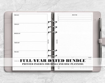 Printed Full Year Dated Months and Weeks Planner Insert for Ring or Disc Bound Planners - H-WO2P-0002