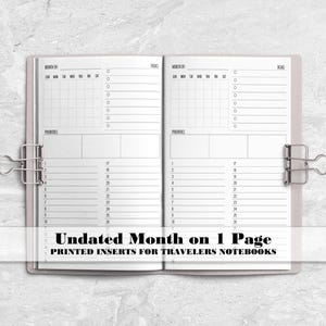 Month on 1 page insert for Traveler&#39;s Notebook - Printed Travelers Notebook Insert-MO1P0002