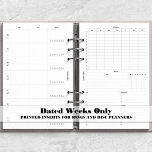 Dated Weeks Only Printed Insert for your Ring or Disc bound Planner - Choose your start month - DW0001