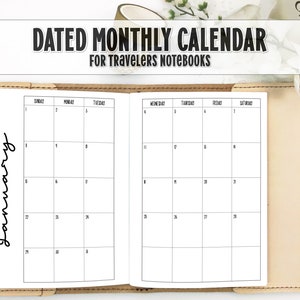 Dated Monthly Calendar for Travelers Notebook - Dated TN Insert - Choose Your Year - DM-0003