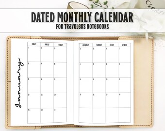 Dated Monthly Calendar for Travelers Notebook - Dated TN Insert - Choose Your Year - DM-0003