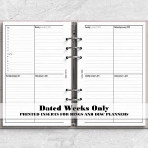 Dated Weeks Only Printed Insert for your Ring or Disc bound Planner - Choose your start month - DW0004