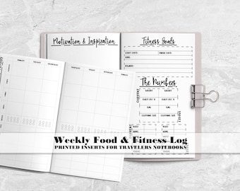 Weekly Food & Fitness Insert for your Traveler&#39;s Notebook - Printed Travelers Notebook Insert