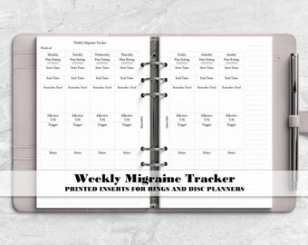 Migraine Tracker Planner Insert for Ring or Disc bound Planners - Printed Planner Insert