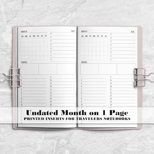 Month on 1 page insert for Traveler&#39;s Notebook - Printed Travelers Notebook Insert-MO1P0002
