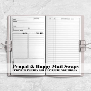 Printed Insert for your Travelers Notebook for Tracking -Pen Pals - Happy Mail Swaps - Pocket Letters