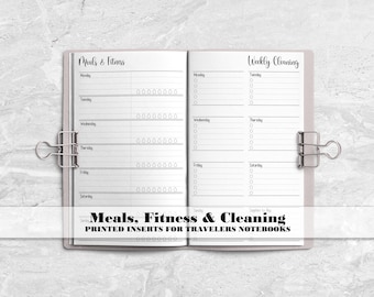 Meal, Fitness & Cleaning Insert for your Travelers Notebook - Printed Traveler's Notebook Insert