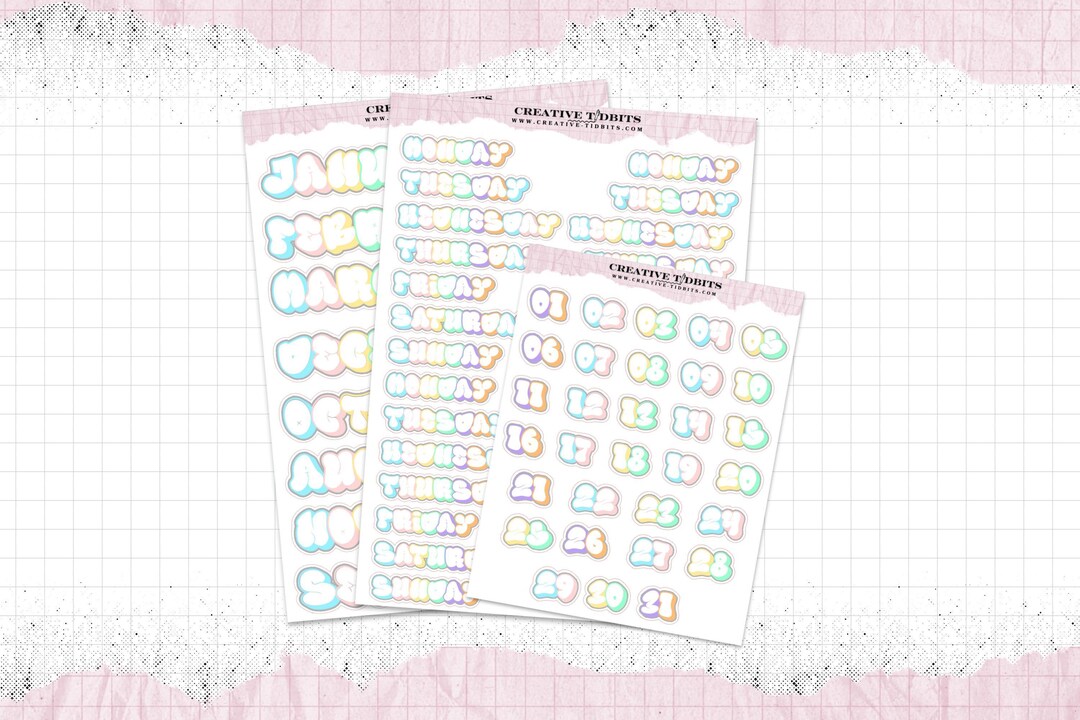 Bubble Graffiti Date Sticker Sheets for Your Planner or Journal ...