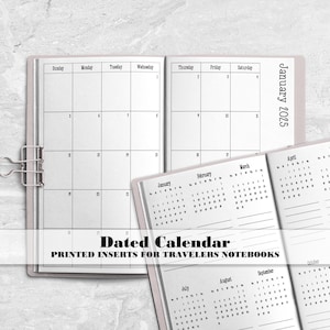 Dated Monthly Calendar for Travelers Notebook - Dated TN Insert - Choose Your Year - DM-0007