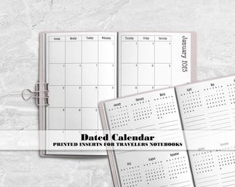 Dated Monthly Calendar for Travelers Notebook - Dated TN Insert - Choose Your Year - DM-0007