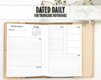 Dated Day on 2 Page Travelers Notebook Insert - Printed Travelers Notebook Insert - TN Insert - Dated Daily