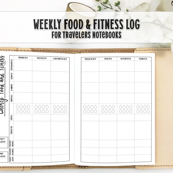 Weekly Food & Fitness Insert for your Traveler's Notebook - Printed Travelers Notebook Insert