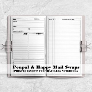 Inserto impreso para su cuaderno de viajero para seguimiento - Amigos por correspondencia - Intercambios de correo felices - Cartas de bolsillo