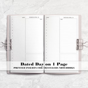 Dated Day on 1 Page Travelers Notebook Insert - Printed Planner Insert - DD0006
