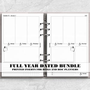 Printed Full Year Dated Months and Weeks Planner Insert for Ring or Disc Bound Planners - V-WO2P-0010