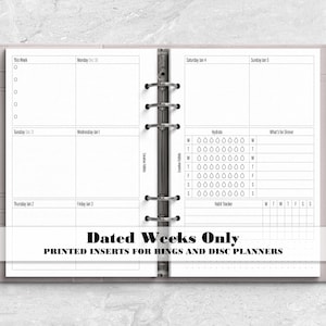 Dated Weeks Only Printed Insert for your Ring or Disc bound Planner - Choose your start month - DW0009