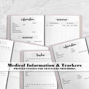 Medical Information with Medication, Symptom and Pain Level Tracker Insert for Travelers Notebooks - Printed Travelers Notebook Insert