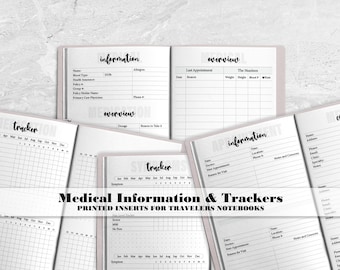 Medical Information with Medication, Symptom and Pain Level Tracker Insert for Travelers Notebooks - Printed Travelers Notebook Insert
