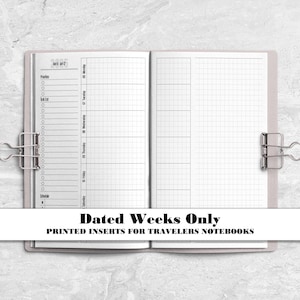 Dated Weeks Only Traveler&#39;s Notebook Insert - Printed Insert for TN&#39;s - Choose your start month - DW0013