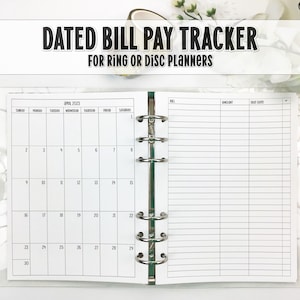 Dated Bill Tracker Insert for Ring Bound Planners - Printed Planner Insert - BT-0005