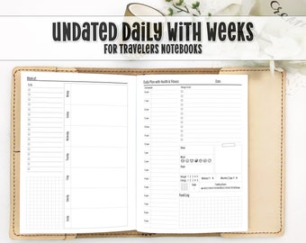 Undated Daily with Weekly Overview TN Insert - Day on 1 Page Insert - Printed Travelers Notebook Insert - Travelers Notebook Insert -UD-0023