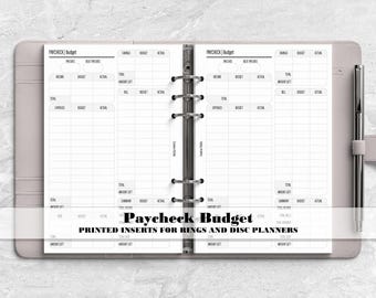 Paycheck Budget Printed Insert for Your Ring and Disc Bound Planners - Printed Planner Insert