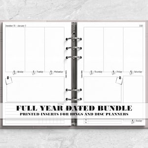 Planificador impreso con meses y semanas, año completo, para agendas de anillas o discos - V-WO2P-0010
