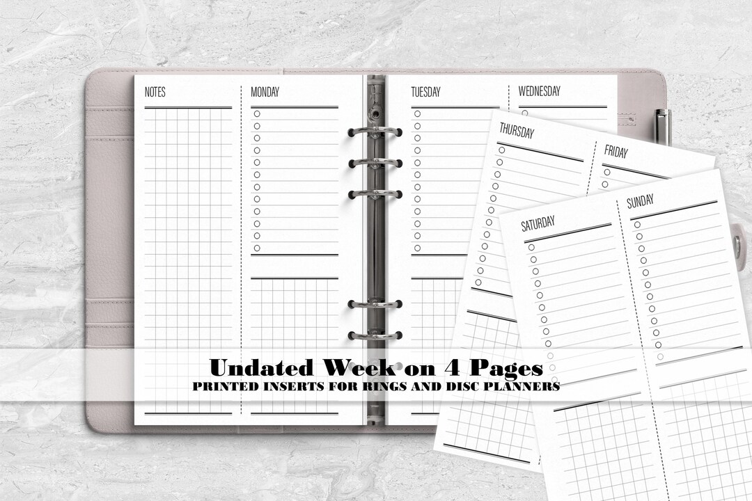 Vertical Week on 4 Pages Planner Insert - Printed Planner Insert - Disc ...