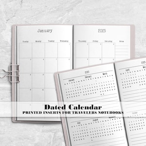 Dated Monthly Calendar for Travelers Notebook - Dated TN Insert - Choose Your Year -DM-0006