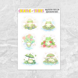 Grenouilles kawaii pour votre journal ou votre agenda - feuille d'autocollants coupe baiser - feuille d'autocollants pour agenda
