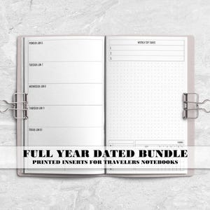 Printed Full Year Dated Inserts for Travelers Notebook Covers - Passport - Pocket - B6 - A6 - A5 - Standard - Cahier - B6 Slim - H-WO2P-0002