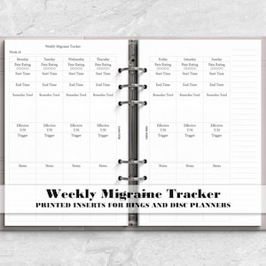 Migraine Tracker Planner Insert for Ring or Disc bound Planners - Printed Planner Insert