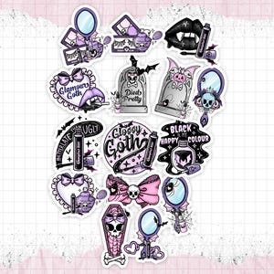 Pack d'autocollants imperméables glam gothique facile à peler - Flocons d'autocollants en vinyle mat