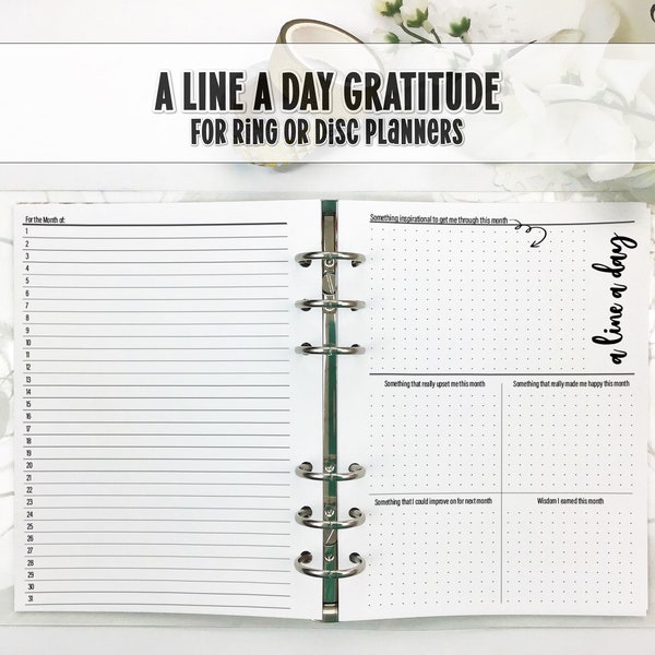 Line a Day for Ring or Discbound Planners - Printed Planner Insert - Gratitude