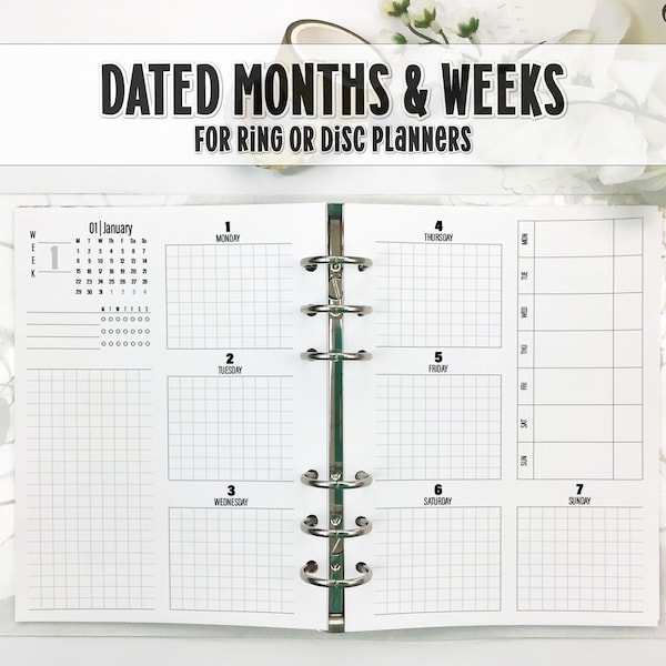 Printed Dated or Undated Planner Insert for Ring or Disc Bound Planners - a5- personal - a6 - half letter - b6 - pocket