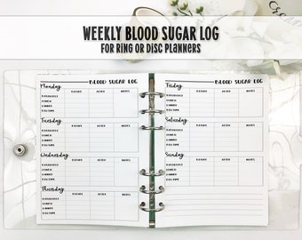 Blood Sugar Tracker for Ring and Disc Bound Planners - Printed Planner Insert