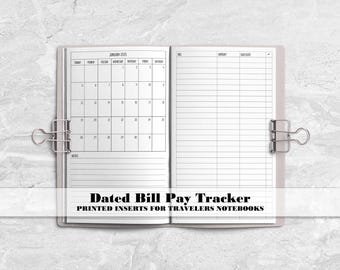 Dated Bills Tracker for Traveler's Notebooks - Printed Travelers Notebook Insert - BT-0004