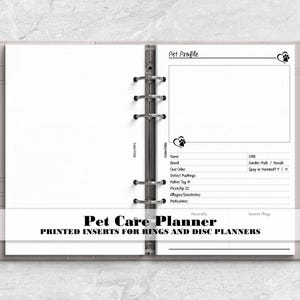 Pet Health Planner for Ring and Disc Bound Planners - Printed Planner Insert