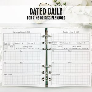 Dated Daily Planner Insert - Daily Food Log - Intermittent Fasting Daily Log - Day on 1 Page Insert - Printed Planner Insert