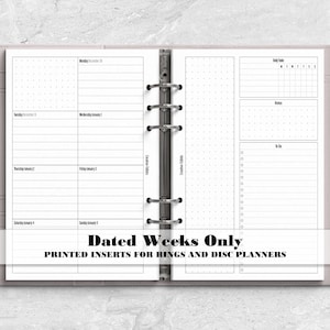 Dated Weeks Only Printed Insert for your Ring or Disc bound Planner - Choose your start month - DW0002