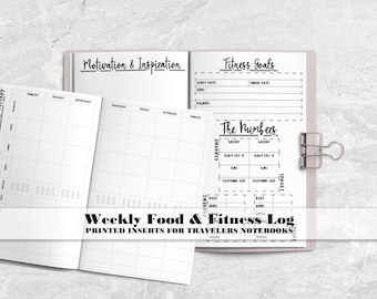 Weekly Food & Fitness Insert for your Traveler's Notebook - Printed Travelers Notebook Insert