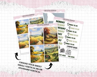 Country Roads Vertical Planner Sticker Kit - Decorative Planner Sticker Sheet - Journal Sticker Kit