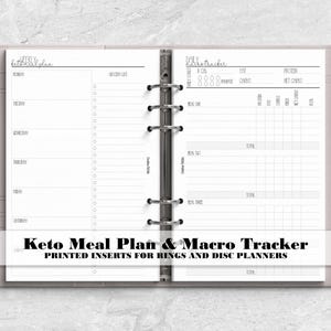 a planner with the words keto meal plan and macro tracker