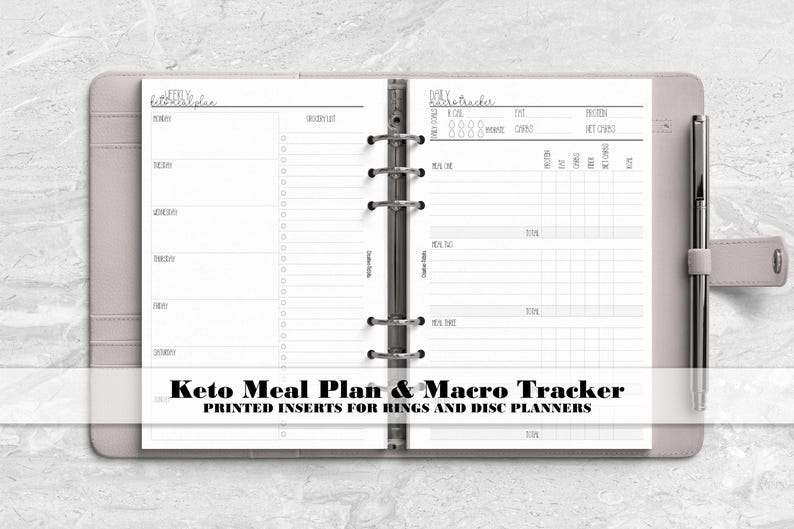 a planner with the words keto meal plan and macro tracker