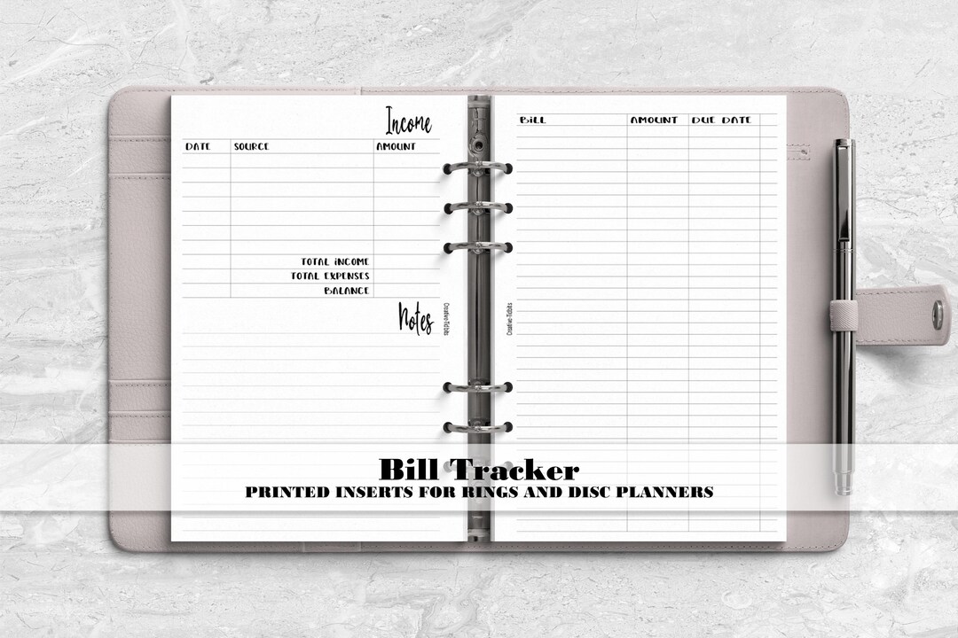 Undated Bill Tracker Insert for Ring and Disc Planners - Printed ...